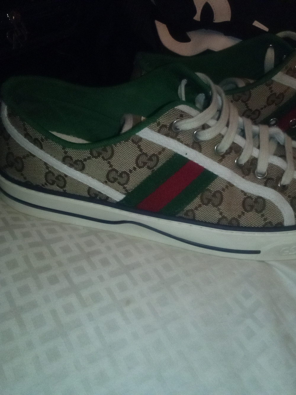 Gucci Brown GG Canvas Low-Top Sneaker with Green and Red Web